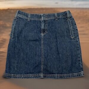 Vtg Tommy Hilfiger Jean Skirt Blue Women's S Pockets Zip Front Belt Loops Y2k